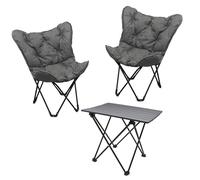 Spetebo Salon de camping avec table pliante en aluminium avec 2 sacs - 3 pièces - Ensemble de table de jardin avec 2 chaises papillon jusqu'à 110 kg - Fauteuil de salon d'extérieur pliant + table