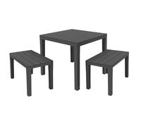 Spetebo Salon de jardin avec table aspect bois anthracite - 3 pièces - Ensemble de table en plastique avec 2 bancs - Ensemble de jardin - Banc - Tabouret pour balcon et terrasse