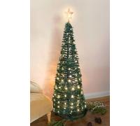 Spetebo Sapin de Noël pop-up spiralé - 150 cm - Avec 120 LED et étoile - Vert - Sapin artificiel éclairé blanc chaud - Pour extérieur et intérieur - Éclairage de jardin avec prise
