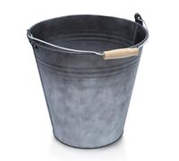 Spetebo Seau en Zinc Décoratif Anthracite - 10 L - Poignée en Bois - Métal pour Planter ou Transporter - à Cendres - Pot de Fleurs - à Glace