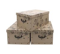 Spetebo Set de 3 boîtes avec couvercle 51x37 cm, marron à motif floral, 45 L. Boîtes empilables en carton avec poignées - idéales pour jouets, rangement ou cadeaux