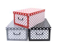 Spetebo Set de 3 boîtes de rangement, en 3 couleurs, motifs à pois, avec chacune une capacité de 45 l