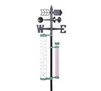 Spetebo Station météo 4 en 1 avec piquet de terre - 146 x 24 cm - Thermomètre de jardin - Éolienne et pluviomètre - Indicateur de pluie, 504405