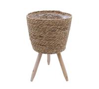 Spetebo Support de fleurs en paille avec film intérieur - 35 x 23 cm - Support de plantes en rotin avec 3 pieds en bois - Pot de fleurs décoratif avec pieds pour plantes d'intérieur, 91854