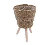 Spetebo Support de fleurs en paille avec film intérieur - 40 x 26 cm - Support de plantes en rotin avec 3 pieds en bois - Pot de fleurs décoratif avec pieds pour plantes d'intérieur, 91855
