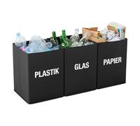 Spetebo Système de tri sélectif noir avec poignées réutilisables - 3 x 38 l - Kit de collecte de déchets de recyclage pour plastique, verre, papier - Système de rangement des déchets pour papier usagé
