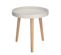 Spetebo Table d'appoint en bois 40 x 39 cm - blanc - Table basse avec pieds en bois massif - Table Canapé téléphone fleurs ronde
