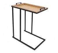 Spetebo Table d'appoint en forme de C noire avec plateau de table - 60 x 45 cm - Table d'appoint pour canapé avec plateau en bois amovible - Table basse - Table à thé - Table de lit - Table de