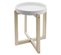 Spetebo Table d'appoint ronde en bois avec plateau design 30 cm - Blanc - Table à fleurs décorative avec cadre en X naturel - Table basse table de canapé, table décorative, tabouret pour fleurs