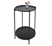 Spetebo Table d'appoint ronde en métal noir 48 x 28 cm | 2 étagères, pliable, plateau amovible, multifonctionnel (canapé, table basse, décoration)