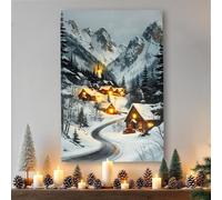 Spetebo Tableau de Noël mural avec éclairage LED alimenté par batterie - 58 x 38 cm - Tableau de village d'hiver sur toile éclairé en blanc chaud - Décoration murale de Noël, image d'avent, image