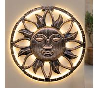 Spetebo Tableau mural solaire soleil en bronze avec 25 LED - 37 cm