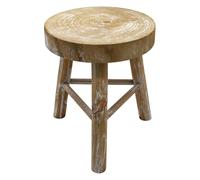 Spetebo Tabouret à fleurs en bois avec 3 pieds - Blanc délavé - Diamètre : 35 cm - Bois massif
