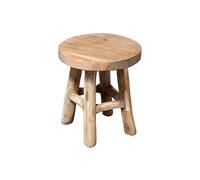 Spetebo Tabouret à fleurs rond en teck 17 x 15 cm - Naturel/petit - Tabouret pour plantes en bois avec 4 pieds - Bois véritable - Décoration en bois massif - Support pour plantes