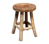 Spetebo Tabouret à fleurs rond en teck naturel - 26 x 20 cm | bois, 4 pieds, bois massif véritable, support pour plantes