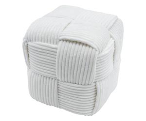 Spetebo Tabouret décoratif en velours côtelé avec housse en tissu - 30 x 30 cm - Crème - Repose-pieds - Tabouret d'appoint - Décoration moderne - Accessoire de maison - Tabouret bas