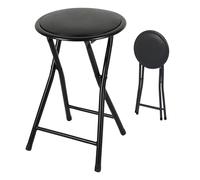 Spetebo Tabouret pliant rond en métal noir - 45 x Ø 30 cm - Tabouret pliable avec assise rembourrée - Tabouret universel pliable pour cuisine, salle de bain, couloir