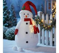 Spetebo Tissu LED XXL bonhomme de neige pour l'extérieur avec minuterie - 140 cm - Figurine de jardin éclairée avec 20 LED - Décoration de jardin étanche avec minuterie