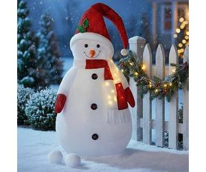 Spetebo Tissu LED XXL bonhomme de neige pour l'extérieur avec minuterie - 140 cm - Figurine de jardin éclairée avec 20 LED - Décoration de jardin étanche avec minuterie