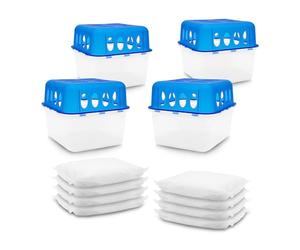 Spetebo Ultra Fresh Lot de 4 boîtes de granulés déshumidificateurs avec 8 sacs de recharge de 400 g - Déshumidificateur avec bac de récupération - Réutilisable - Rechargeable sans électricité