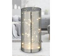 Spetebo Verre lumineux LED argenté avec minuteur - 20 cm - Lampe décorative en verre - Lampe cylindrique - Décoration de table et de fenêtre éclairée