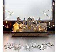 Spetebo Village de Noël à LED - En bois - Décoration de table et de fenêtre - Blanc chaud - 30 x 14 cm - Pour Noël, l'Avent et l'hiver