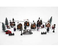 Spetebo Village de Noël avec éclairage LED - 25 pièces - Village d'hiver éclairé et alimenté par piles - Décoration de table de Noël en plastique
