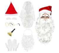 Spetsbst Lot de 7 barbes de Père Noël, barbe, perruque de Père Noël, bonnet, gants, lunettes, cloche, faux sourcils, accessoires de costume de Noël
