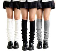 Spetsbst Y2K Y2K Lot de 3 paires de jambières tricotées pour l'hiver, Noir + blanc + gris., Elastizität-1