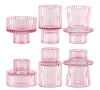 SPETYORT Lots de 3 Bougeoirs en Verre Transparant - Chandeliers Mode pour Décoration de Table Bougeoir Conique Transparant pour Mariage Cérémonie Anniversaire (Rose, 6PCS)