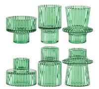 SPETYORT Lots de 3 Bougeoirs en Verre Transparant - Chandeliers Mode pour Décoration de Table Bougeoir Conique Transparant pour Mariage Cérémonie Anniversaire (Vert, 6PCS)