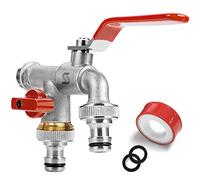 SPGOOD Robinet Double de Jardin,robinet avec 2 sorties 3/4" - Entrée 1/2", 1 bande d'étanchéité à rouleau, double raccord et embout de tuyau pour jardin, citerne de pluie, machine à laver (bleu)