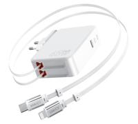 SPGUARD Chargeur Rétractable 5 en 1 65 W avec 2 Câbles Extensibles 120 CM, Chargeur Mural USB C GaN avec Câbles Lightening+Type-C, Chargeur Rapide Compatible avec iPhone 17/16/15/14/13/iPad/Galaxy