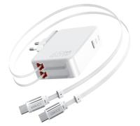 SPGUARD Chargeur Rétractable 5 en 1 65 W avec 2 Câbles Extensibles 120 CM, Chargeur Mural USB C GaN avec Deux Câbles Type-C, Chargeur Rapide Compatible avec iPhone 17/16/15/14/13/iPad/Galaxy