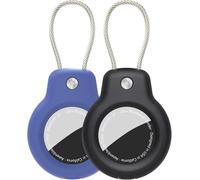 SPGUARD Compatible Apple AirTag Secure Holder avec Cable, 2 Pieces, Key Case, Key Fob pour Keys, Luggage et More (Noir et Bleu)