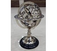 Sphère armillaire en laiton de collection sur socle en bois - Décoration vintage