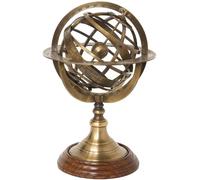 Sphère armillaire laiton antique sur socle en bois, h : 29 cm, ø : 18,5 cm