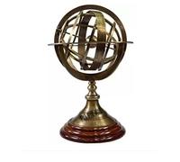 Sphère armillaire nautique en laiton - Base en palissandre - Décoration de table - Cadeau (laiton antique, 25,4 x 25,4 cm)