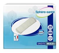 Sphère Santé - Couche droite traversable 20x60 Maxi + - Absorption maximale - Confort optimal - Post-partum, fuites urinaires - Doux et abordable