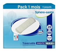 Sphère Santé - Couche Droite Traversable 20x60 Maxi + Pack 1 mois - Fuites urinaires - Grande capacité d'absorption 900ml - Confort optimal