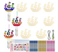 SPHERETRON 10 Pièces Bricolage Carillons Vent de Bateau Pirate en Bois activites manuelles pour enfants Bateaux de Pirates en Bois Kit de bricolage carillon en bois enfants pour anniversaire