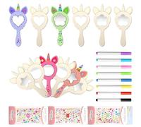 SPHERETRON 23 Pièces Bricolage Miroir Kits Licorne Bricolage Artisanat kit de Bricolage Anniversaire Enfant Licorne Miroir en Bricolage Miroir Licorne en Bois pour DIY Peinture
