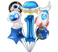 SPHERETRON 8 Pcs Décoration Anniversaire Espace Ballons Fusée Astronaute Ballon Ballons Numéro 1 Ballons Vaisseau Spatial pour Ballons Anniversaire Deco Garcon Ballon Helium