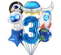 SPHERETRON 8 Pcs Décoration Anniversaire Espace Ballons Fusée Astronaute Ballon Ballons Numéro 3 Ballons Vaisseau Spatial pour Ballons Enfants Anniversaire Fête Décorations