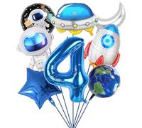 SPHERETRON 8 Pcs Décoration Anniversaire Espace Ballons Fusée Astronaute Ballon Ballons Numéro 4 allon Rond Hélium Ballons Enfants Anniversaire Fête Décorations