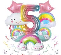 SPHERETRON 8 pièces Decoration Anniversaire Arc en Ciel 5 Ans ballon helium anniversaire ballons arc en ciel Ballons Numéro 5 Fournitures Fête pour Fille Enfants Anniversaire Fête Décorations