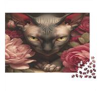 Sphinx Cat Puzzle 1000 Pièces en Carton Recyclé, Puzzles pour Adultes Rose Chat noirrééducation Cognitive pour Une Activité Cocooning, Cadeau Fête des Mères/Pères 52x38cm/1000pcs