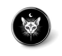 Sphinx Cat with Third Eye Round Lapel Pins Decorative Metal Brooches Funny Button Badge for Clothing Bag Hat Gifts