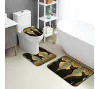 Sphinx Lot de 3 tapis de salle de bain motif chat artistique, absorbants, antidérapants, lavables en forme de U, motif géométrique moderne, en mousse à mémoire de forme, séchage rapide