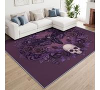 Sphinx Tête Mort Crâne Violet Tapis Salon Antidérapant Lavable 120x170cm | Poil Ras Doux Gothique Sombre Tapis pour Salle a Manger Bureau Cuisine Descente de lit Chambre Decoration Chambrel